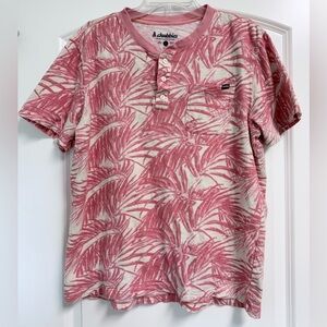 Chubbies The Vacation Mode  Pink Palm-Print Short Sleeve Henley Sz Large